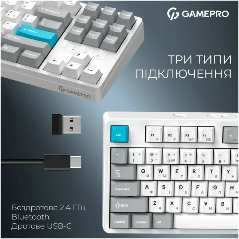 Клавіатура GamePro Asgard Ragnar Keychron Super Red Switch Wireless/Bluetooth/USB-C White (MK285WH)