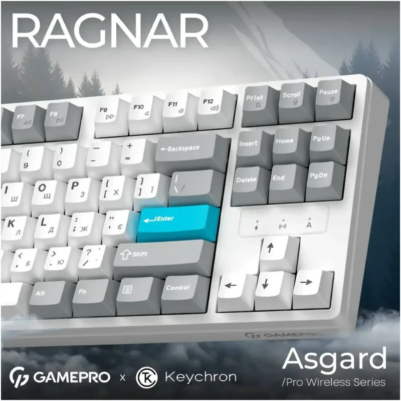 Клавіатура GamePro Asgard Ragnar Keychron Super Red Switch Wireless/Bluetooth/USB-C White (MK285WH)