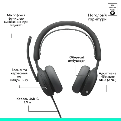 Навушники Logitech Zone Wired 2 for Business USB Graphite UC version (981-001618) Навушники Logitech Zone Wired 2 for Business USB Graphite UC version (981-001618)