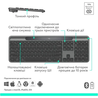 Клавіатура Logitech Signature Slim Solar Plus K980 Graphite (920-013764) Клавіатура Logitech Signature Slim Solar Plus K980 Graphite (920-013764)