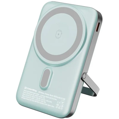 УМБ ColorWay 10000mAh 15W MagSafe & Watch Wireless Aquamarine (USB-C PD 22.5W) (CW-PB100LPA2MT-WPDD)