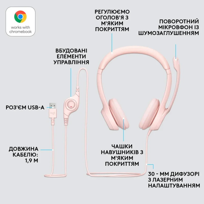 Навушники Logitech H390 USB Rose (981-001281)
