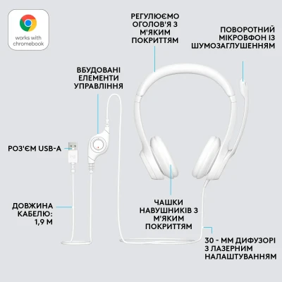 Навушники Logitech H390 USB White (981-001286) Навушники Logitech H390 USB White (981-001286)