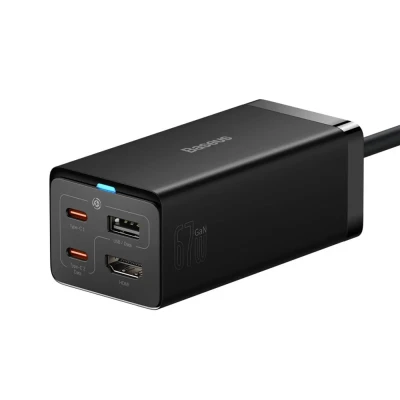 Мережевий ЗП Baseus GaN5 Pro Desktop Fast Charger 1U+2C+HDMI 67W with 1.5m power cord EU Black （With Full Featured Data Cable Type-C) (CCGP110201_)_