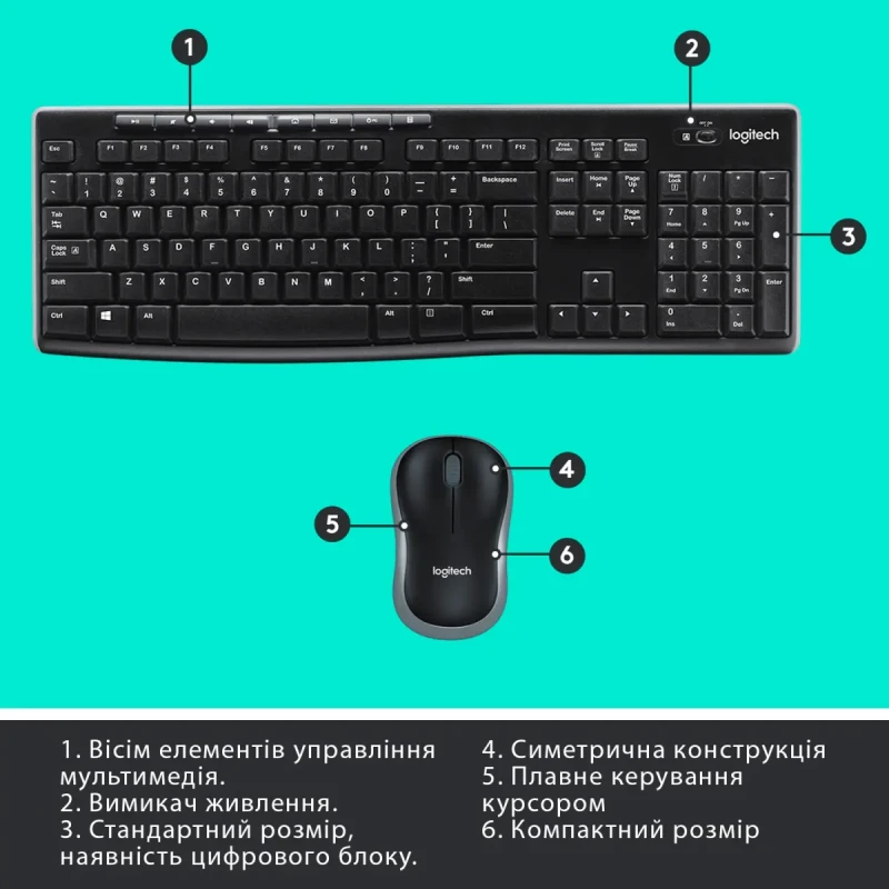Комплект клавіатура та мишка Logitech MK270 Wireless UA Black (920-004508)