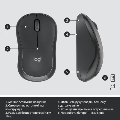 Комплект клавіатура та мишка Logitech MK295 Silent UA Graphite (920-009800) Комплект клавіатура та мишка Logitech MK295 Silent UA Graphite (920-009800)