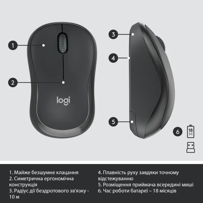 Комплект клавіатура та мишка Logitech MK295 Silent UA Graphite (920-009800)