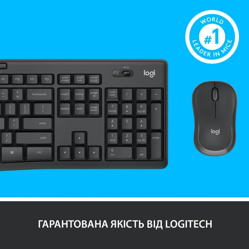 Комплект клавіатура та мишка Logitech MK295 Silent UA Graphite (920-009800)