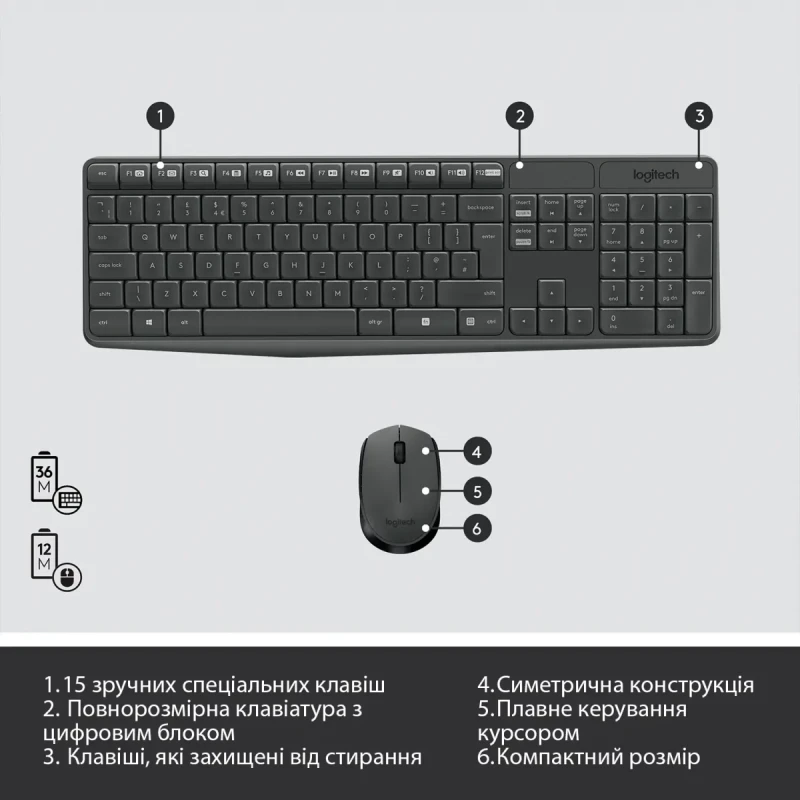 Комплект клавіатура та мишка Logitech MK235 Wireless UA (920-007931)