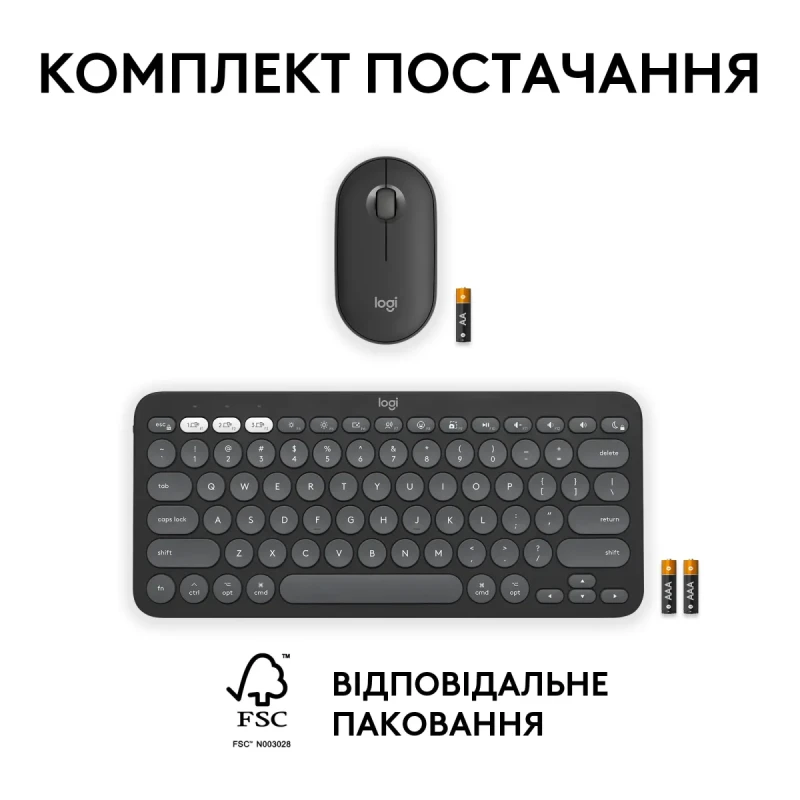 Комплект клавіатура та мишка Logitech Pebble 2 Combo for Mac Tonal Graphite UA (920-012244)