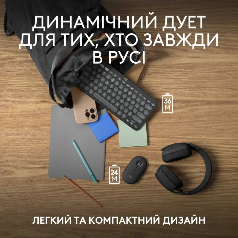 Комплект клавіатура та мишка Logitech Pebble 2 Combo for Mac Tonal Graphite UA (920-012244)