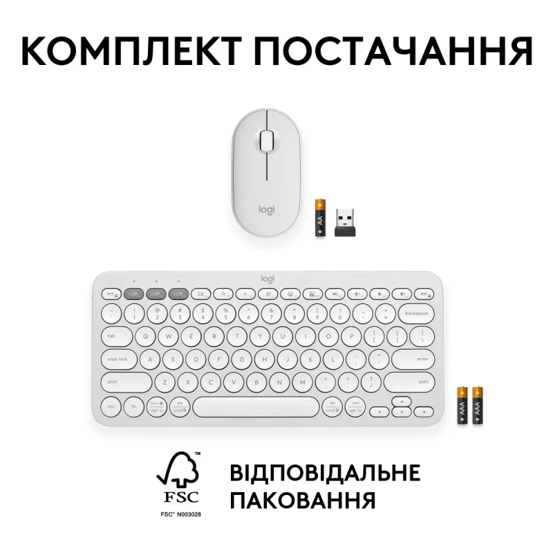 Комплект клавіатура та мишка Logitech Pebble 2 Combo Tonal White UA (920-012240)