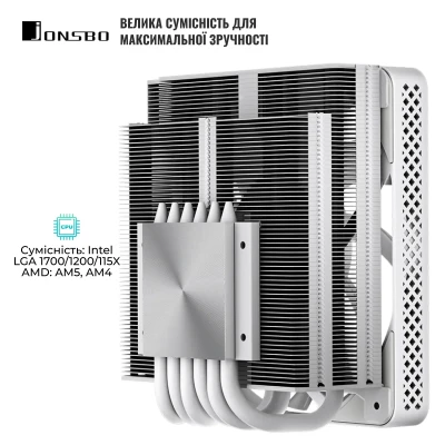 Процесорний кулер JONSBO HX6200D White (120mm/4pin/LGA 1700/1200/115X/AM4/AM5/4PIN PWM) Процесорний кулер JONSBO HX6200D White (120mm/4pin/LGA 1700/1200/115X/AM4/AM5/4PIN PWM)