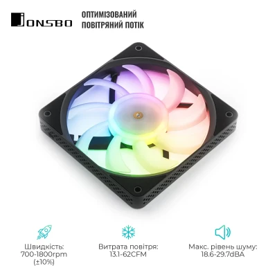 Кулер JONSBO HF1215 Black RGB (120mm, 700-1800RPM, 29.7dB, 4pin+LED 3pin) Кулер JONSBO HF1215 Black RGB (120mm, 700-1800RPM, 29.7dB, 4pin+LED 3pin)