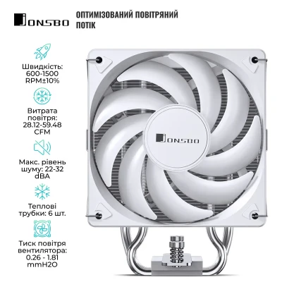 Процесорний кулер JONSBO CR-1000 EVO ARGB White (120mm/4pin/1500RPM/32Dba/4 тепл. трубки) Процесорний кулер JONSBO CR-1000 EVO ARGB White (120mm/4pin/1500RPM/32Dba/4 тепл. трубки)