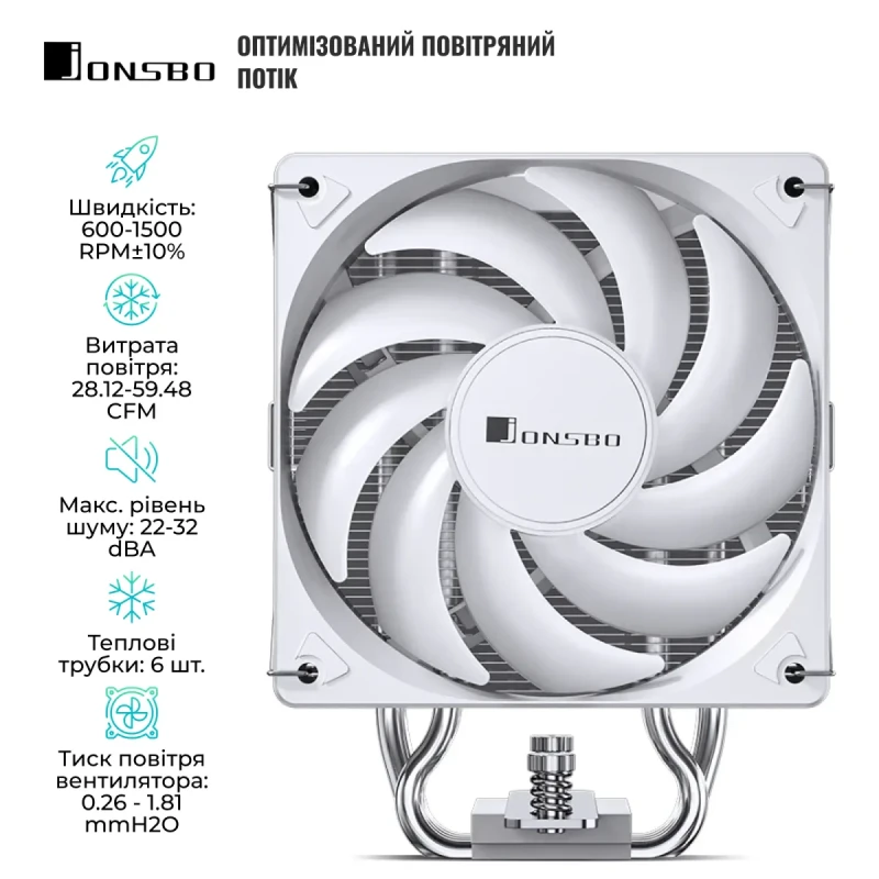Процесорний кулер JONSBO CR-1000 EVO ARGB White (120mm/4pin/1500RPM/32Dba/4 тепл. трубки)