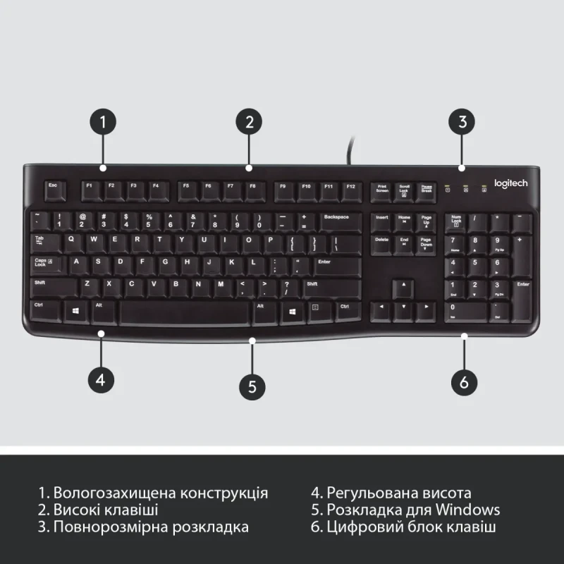 Клавіатура Logitech K120 USB Ukr (920-002643)