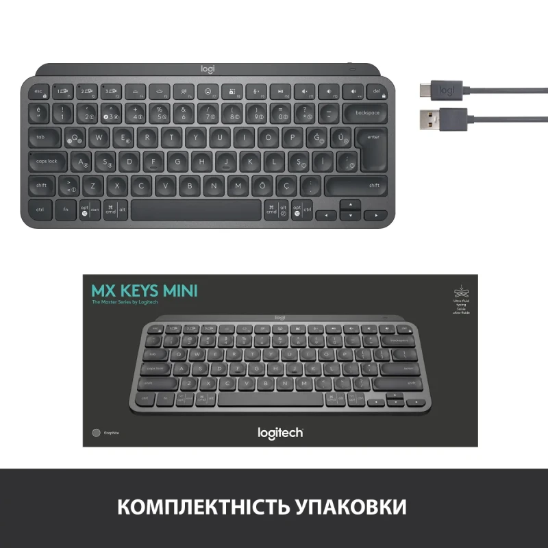 Клавіатура Logitech MX Keys Mini Wireless Illuminated UA Graphite (920-010498)