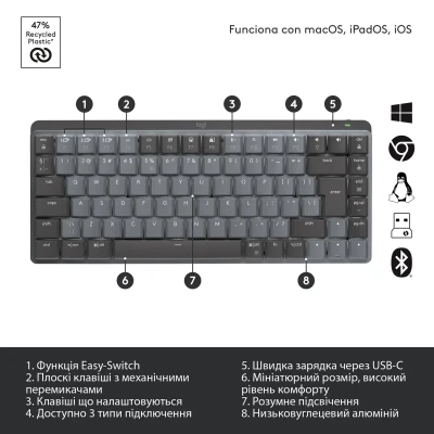Клавіатура Logitech MX Mechanical Mini Minimalist Graphite (920-010780) Клавіатура Logitech MX Mechanical Mini Minimalist Graphite (920-010780)