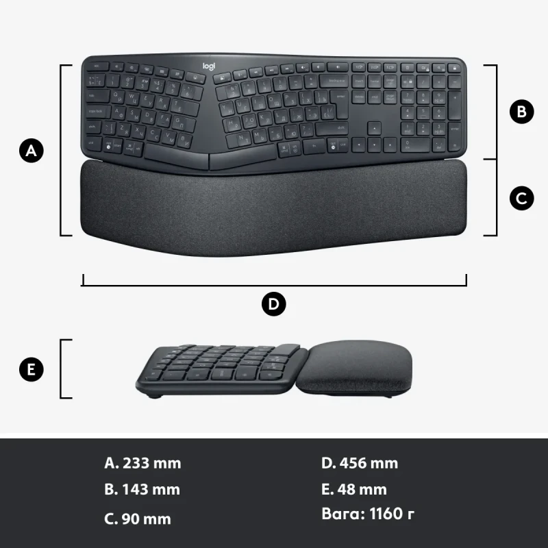 Клавіатура Logitech ERGO K860 for Business Bluetooth/Wireless UA Black (920-010352)