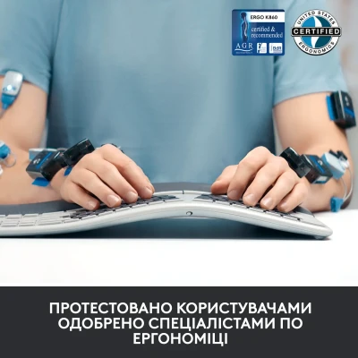 Клавіатура Logitech ERGO K860 for Business Bluetooth/Wireless UA Black (920-010352)