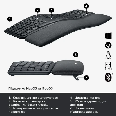 Клавіатура Logitech ERGO K860 for Business Bluetooth/Wireless UA Black (920-010352)