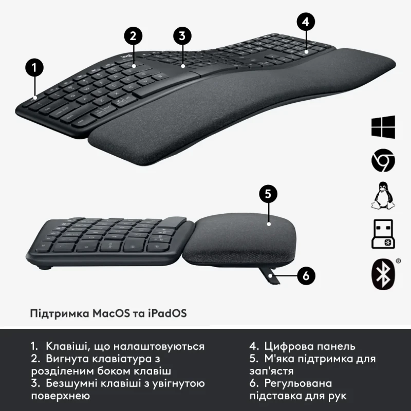 Клавіатура Logitech ERGO K860 for Business Bluetooth/Wireless UA Black (920-010352)
