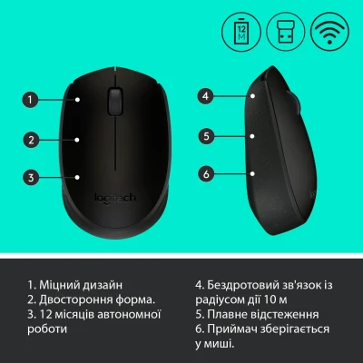 Мишка Logitech M170 Wireless Black/Grey (910-004642)