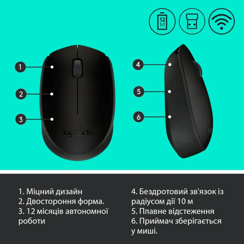 Мишка Logitech M170 Wireless Black/Grey (910-004642)