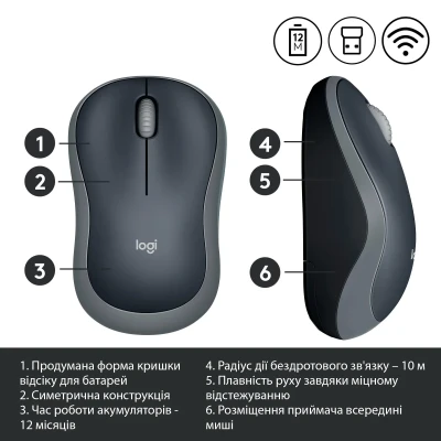 Мишка Logitech M185 Wireless Swift Grey (910-002238)