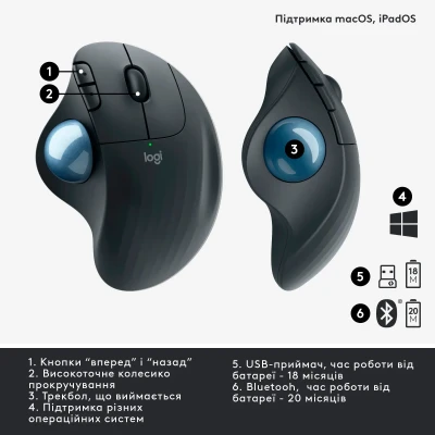 Мишка Logitech Ergo M575 for Business Wireless Trackball Graphite (910-006221) Мишка Logitech Ergo M575 for Business Wireless Trackball Graphite (910-006221)