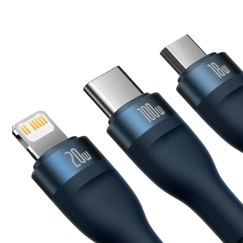 Кабель Baseus Flash USB-C - MicroUSB+Lightning+USB-C 100W 1.5m Blue (CASS030203)