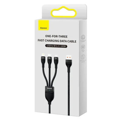 Кабель Baseus Flash USB - MicroUSB+Lightning+USB-C 100W 1.2m Black (CASS030001) Кабель Baseus Flash USB - MicroUSB+Lightning+USB-C 100W 1.2m Black (CASS030001)