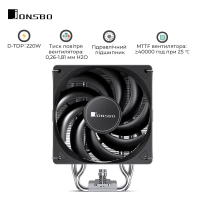Процесорний кулер JONSBO CR-1000 EVO Black (120mm/4pin/1500RPM/32Dba/4 тепл. трубки)