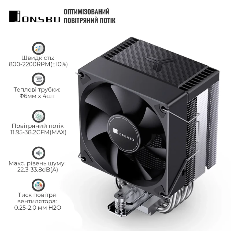 Процесорний кулер JONSBO CR-1400 EVO Black (92mm/LGA115X/1200/1700, AMD AM4/AM5/4 тепл. трубки)