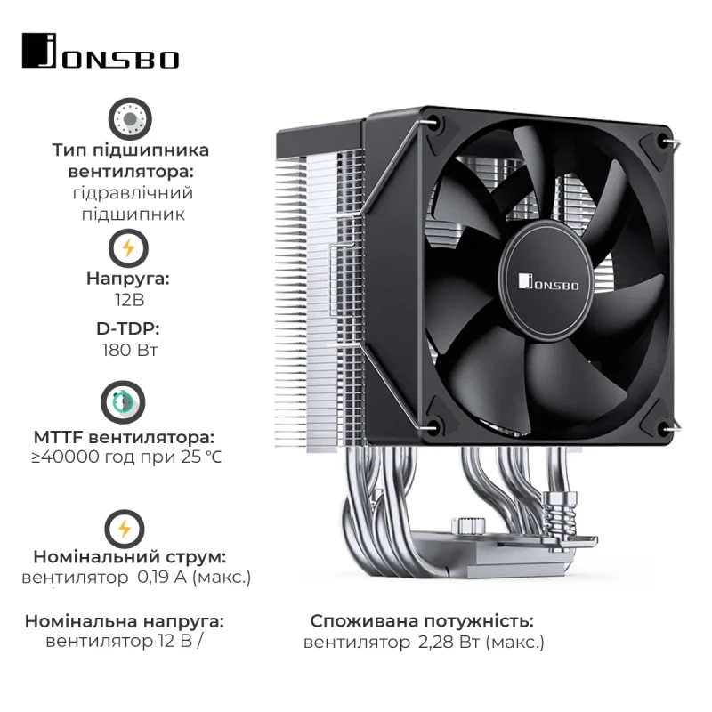 Процесорний кулер JONSBO CR-1400 EVO Black (92mm/LGA115X/1200/1700, AMD AM4/AM5/4 тепл. трубки)