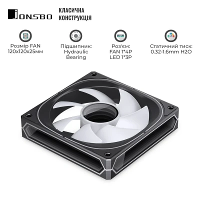 Кулер JONSBO FR-505B ARGB Black (120mm, 800-1800RPM, 30dB, 4pin+LED 3pin) Кулер JONSBO FR-505B ARGB Black (120mm, 800-1800RPM, 30dB, 4pin+LED 3pin)