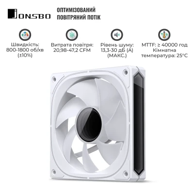Кулер JONSBO FR-505W ARGB White (120mm, 800-1800RPM, 30dB, 4pin+LED 3pin) Кулер JONSBO FR-505W ARGB White (120mm, 800-1800RPM, 30dB, 4pin+LED 3pin)