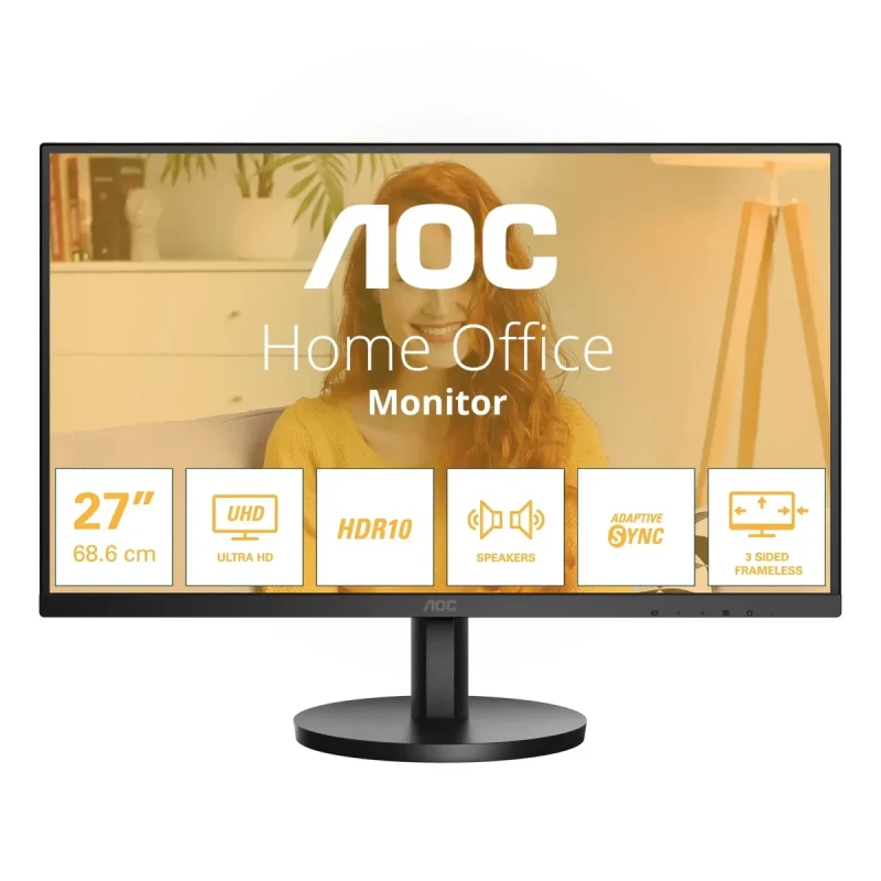 Монітор 27" AOC U27B3A, IPS, 4K UHD, HDMIx2, DP, колонки, чорний