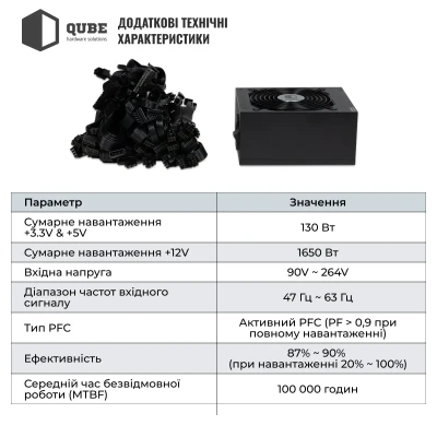 Блок живлення QUBE 1650W 80+ GOLD (QBF-HP1-1650GD-14C)