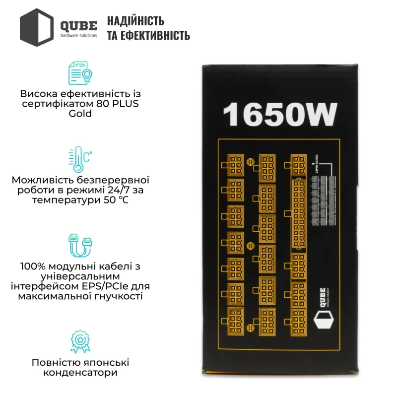 Блок живлення QUBE 1650W 80+ GOLD (QBF-HP1-1650GD-14C)