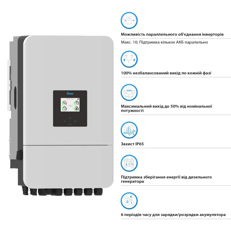 Гібридний інвертор DEYE SUN-15K-SG05LP3-EU-SM2 15KW 48V 2 MPPT Wi-Fi 220/380V Трифазний (SUN-15K-SG05LP3-EU-SM2)
