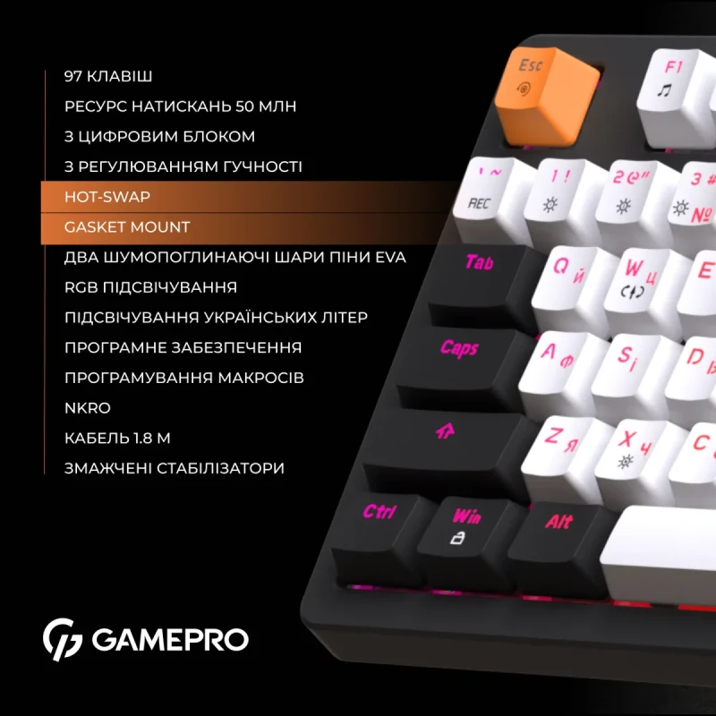 Клавіатура GamePro MK170B (Red) з Hot-Swap RGB Black