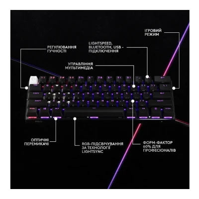 Клавіатура Logitech G Pro X 60 Lightspeed GX Tactile Wireless/Bluetooth UA Black (920-011911) Клавіатура Logitech G Pro X 60 Lightspeed GX Tactile Wireless/Bluetooth UA Black (920-011911)