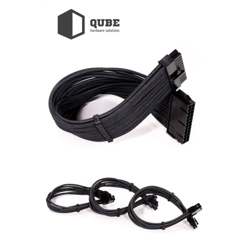 Набір кастомних кабелів живлення QUBE QUBE 1*24P MB, 2*4+4P CPU,2*6+2P VGA Black-Black