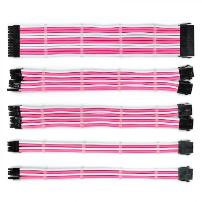 Набір кастомних кабелів живлення QUBE 1*24P MB, 2*4+4P CPU,2*6+2P VGA White-Pink