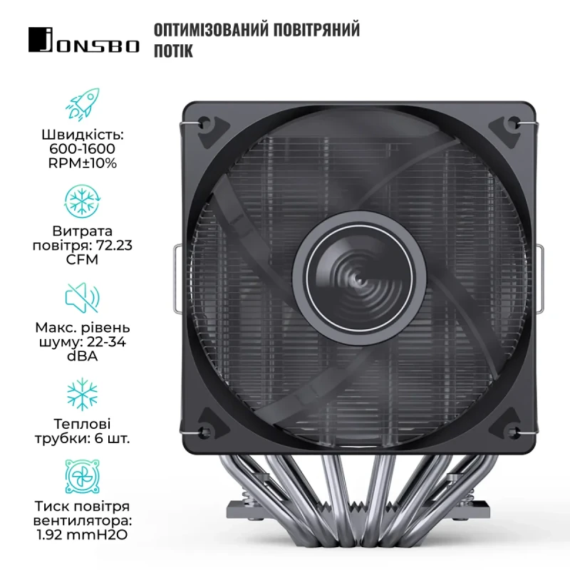 Процесорний кулер JONSBO CR-3000E Black (120mm/4pin/1600RPM/34Dba/6 тепл. трубки)