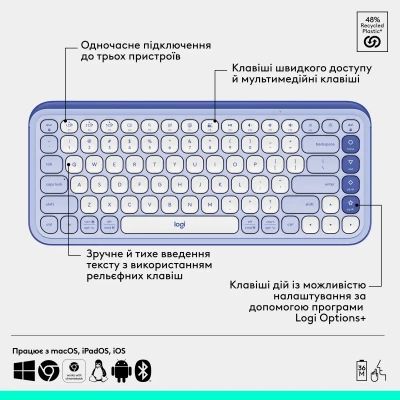 Комплект клавіатура та мишка Logitech POP Icon Combo Bluetooth UA Lilac (920-013078) Комплект клавіатура та мишка Logitech POP Icon Combo Bluetooth UA Lilac (920-013078)