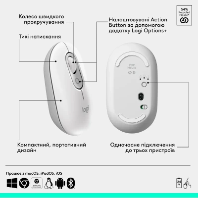 Комплект клавіатура та мишка Logitech POP Icon Combo Bluetooth UA Off-White (920-013141) Комплект клавіатура та мишка Logitech POP Icon Combo Bluetooth UA Off-White (920-013141)