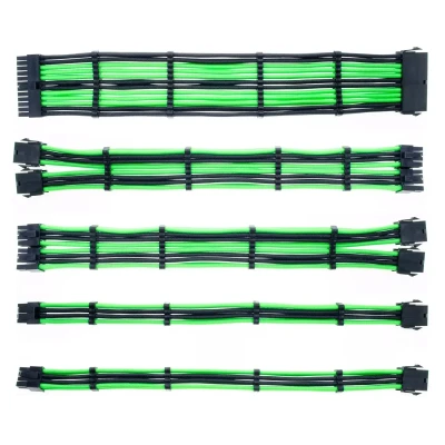 Набір кастомних кабелів живлення QUBE 1*24P MB, 2*4+4P CPU,2*6+2P VGA Black-Green